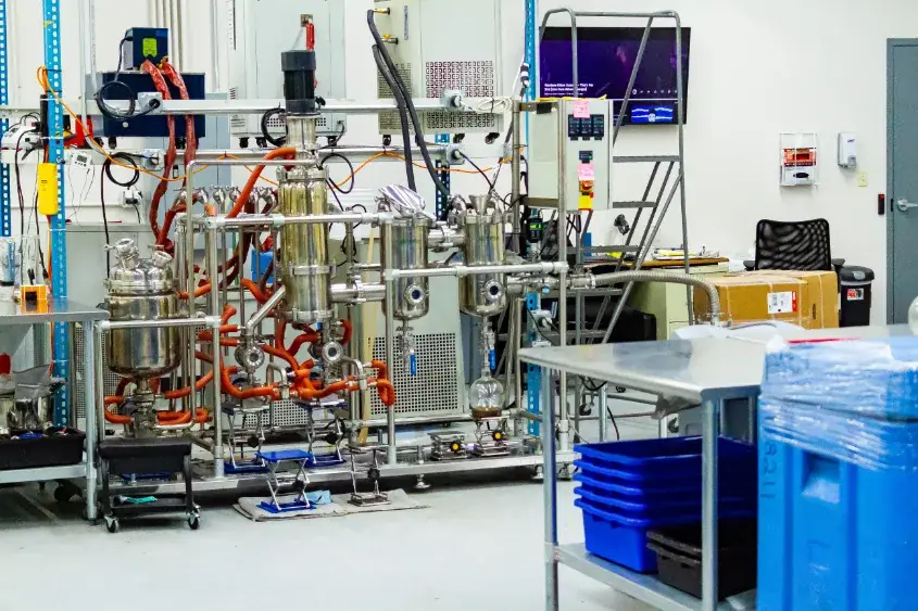Stainless-steel extraction and distillation equipment in a licensed processing lab